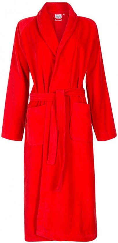 Badrock Unisex badjas rood- velours katoen - sjaalkraag - maat 2XL