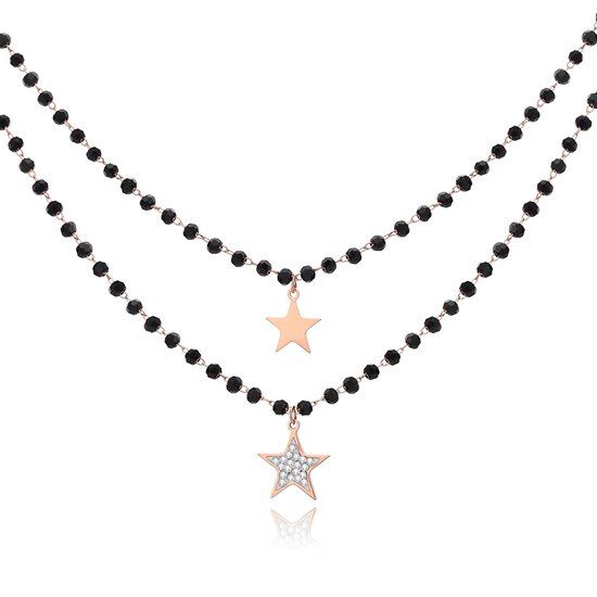Cilla Jewels Lookinggoodtoday Dubbel Laags Ketting Kristal Kralen - Stars Rosegoudkleurig