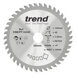 Trend Laminaat- en HPL-cirkelzaagblad, diameter 140 mm, 20 mm boring, 42 tanden, 1,8 mm snijvoeg, +4° haak, TCT, superfijn oppervlak, CSB/PT14042