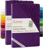 Lavea® Set van 2 Hoeslakens Donkerpaars 90x200cm - 100x200cm 100% Katoen