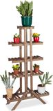 Merkloos Relaxdays plantenstandaard - 5 etages - hout - binnen - 142,5x83x28,5 cm - donkerbruin