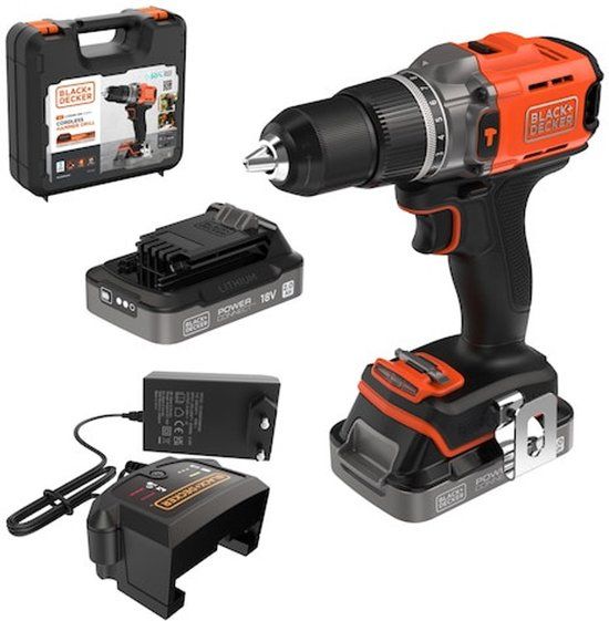 BLACK+DECKER 18V ACCU-klopboor-/schroefmachine, 2x accu 2,0 Ah, Li-Ion, lader BCD383D2XK-QW