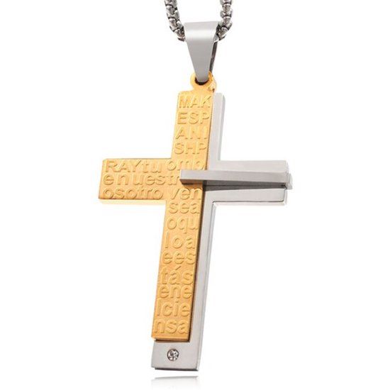 Mendes Steel Mannen Venetiaanse Schakelketting met Goud en Zilverkleurig Kruis