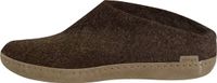 glerups Unisex Nature Brown Wool Slippers with Leather Sole - Size 45