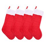 Livder 4 Pack Kerstkousen Rood en Wit Pluche Open Haard Hangende Fluwelen Kousen voor Kerst Decoratie Benodigdheden, 50 Inch