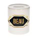 Beau tirelire - blanc - emblème or/noir - 8 x 9 cm - céramique - avec bouchon