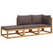 Banc de jardin en bois d'acacia et corde 3 pièces avec coussins