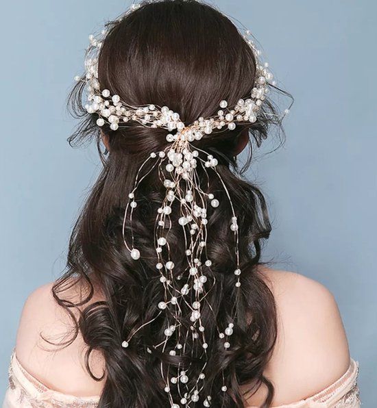 Lana - Gold Pearl Hair Chain - Crystal Hair Accessory for Parties, Weddings, and Engagements