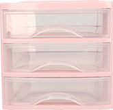 Plasticforte Ladeblokje/bureau organizer 3x lades - roze/transparant - L18 x B21 x H17 cm