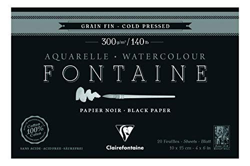 Clairefontaine - Ref 975300C - Fontaine koudgeperst zwart aquarel pad (20 vellen) - 10 x 15 cm - 300 g/m²