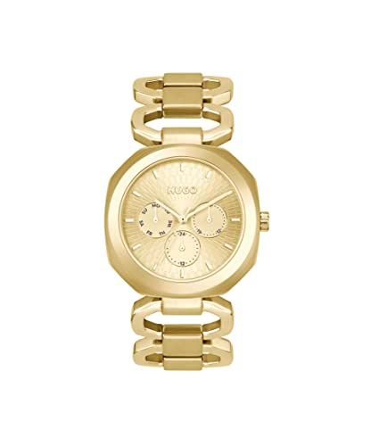 HUGO Analoog multifunctioneel kwartshorloge met goudkleurige roestvrijstalen armband voor dames - 1540150