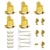 Widmann 8000B - Buon Anno Party Kit voor 10 personen, unisex volwassene, 5 cilinders, 5 kronen, 5 geluidstrompetten, 5 geluidstalen, 10 streamers, oudejaarsavond, goudkleur