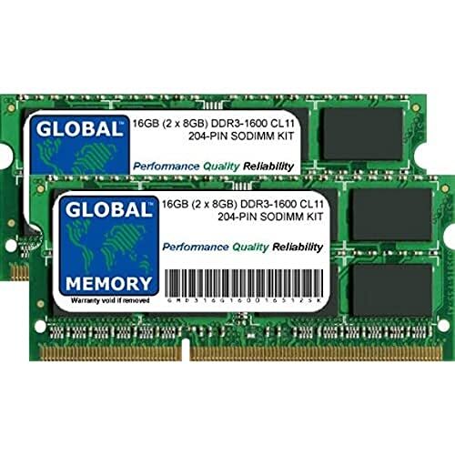 GLOBAL MEMORY 16GB (2 x 8GB) DDR3 1600MHz PC3-12800 204-PIN SODIMM GEHEUGEN RAM KIT VOOR LAPTOPS/NOTITIEBOEKJE