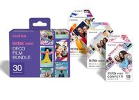 instax mini DECO film bundle, 30 shots containing 1 x 10 shot pack of Confetti, Mermaind Tail and Spray Art design borders
