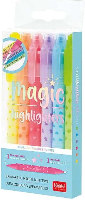 LEGAMI Magic Highlighters - Set van 6 uitwisbare markeerstiften