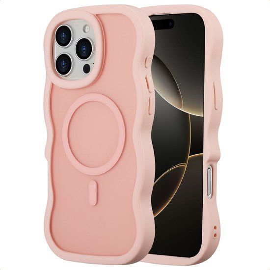 Selencia Wavy Case - Golvend Hoesje geschikt voor Apple iPhone 16 Pro Max - Soft Pink
