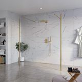 FortiFura Galeria Vrijstaande Inloopdouche - 180x200cm - Helder Glas - Antikalk - 8mm Veiligheidsglas - Geborsteld Messing (Goud)