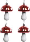 Decoris Kersthangers - 4x - rood - paddenstoelen - 7 cm