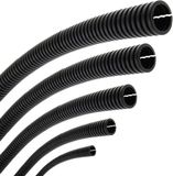 SeKi Flexibele gegolfde buis binnen-Ø 10 mm 20 meter open sleuf marterbescherming lege buis kabelbescherming kabelmantel - zwart