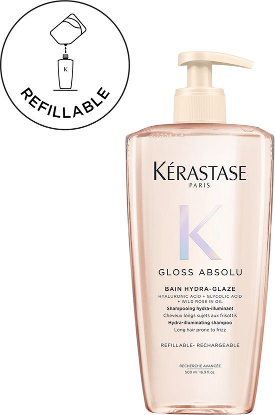 Kérastase Gloss Absolu Bain Hydra-Glaze - Anti-Frizz Shampoo met Glanseffect voor Lang, Pluizig Haar - Met Hyaluronzuur - 500ml