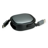 ROLINE USB 2.0 Retractable Cable Type C, 60W, C-C, M/M, zwart, 1,2 m