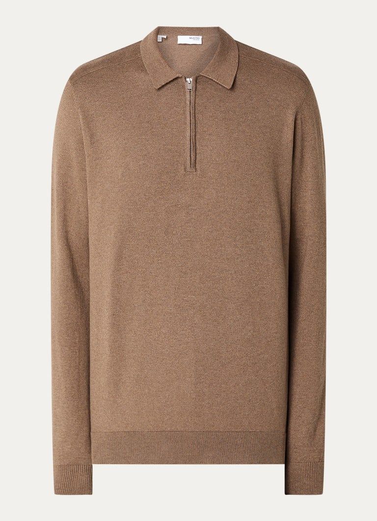 Selected Homme Fijngebreide regular fit polo met halve rits