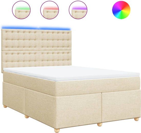 vidaXL Boxspring met matras stof crèmekleurig 160x200 cm