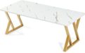 en.casa Table basse Nolu aspect marbre avec cadre en acier doré 120x60x46 cm
