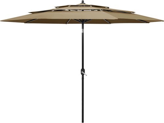 vidaXL Parasol 3-laags met aluminium paal 3 m taupe