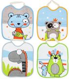 Ti TIN | 4-pack waterdichte babyslabbetjes, 23x28 cm | Slabbetjes met elastische sluiting voor baby's van 6-18 maanden, voering van 73% katoen - 27% polyester vinyl