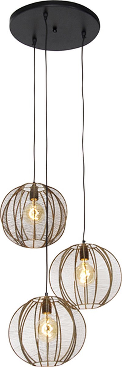 QAZQA dong - Industriele Hanglamp - 3 lichts - Ø 40 cm - Brons - Industrieel - Woonkamer | Slaapkamer | Keuken