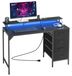 Bureau informatique de 120 cm avec éclairage LED, 4 tiroirs, couleur noire