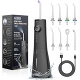 AUIEI Tandstraal, draagbare waterflosser, mondsproeier, 5 modi en 8 sproeiers, tank 300 ml, USB-opgeladen, waterdicht IPX7, geschikt voor gevoelig tandvlees (zwart)