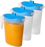 Hega Hogar Waterkan/sapkan met afsluitbare deksel in blauw - 3x - 1,5 liter - kunststof - 9 x 21 cm - Compact formaat voor in koelkastdeur