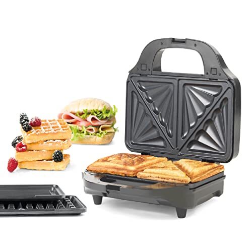 Petra PT2143TVDEEU7 3-in-1 XL Snack Maker, Non-Stick & Easy Clean 28.5 cm Plates, 900 W Electric Waffle Machine, Panini Press, Toastie Maker, Lunch & Breakfast Cooker, Cool Touch Handles