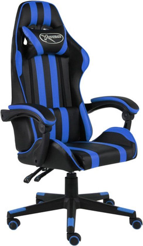 vidaXL Racestoel Kunstleer Zwart en Blauw