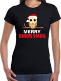 Bellatio Decorations Dames Zwart L Uil Kerst T-shirt