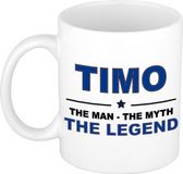Bellatio Decorations Timo cadeau mok - man myth legend - naam koffiemok / beker - wit en blauw - 300 ml - verjaardag