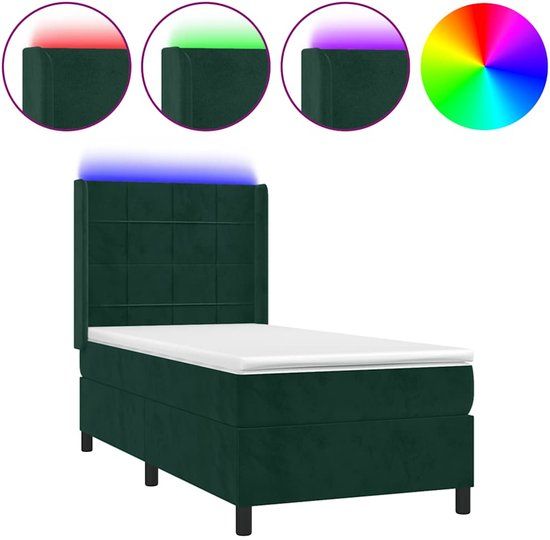 vidaXL Boxspring met matras en LED - Donkergroen - 80x200 cm
