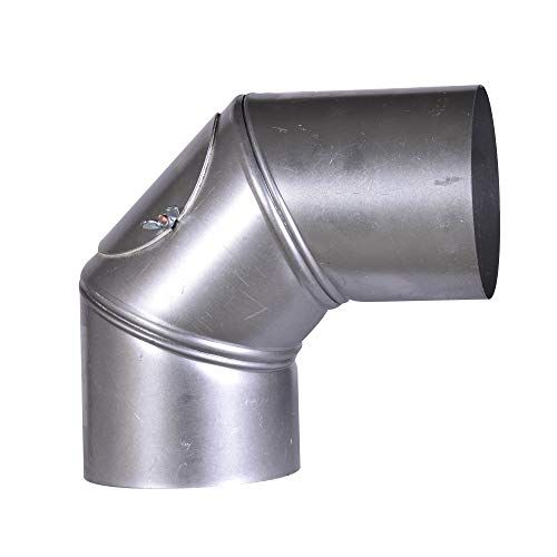 FIREFIX A120/BU FAL boog, verstelbaar tot 90°, met reinigingsdeur, ø 120 mm kachelpijpen gemaakt van plaatstaal, 0,6 mm dik, binnenliggend gemufft, lengtes laser gelast, zilver