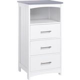 Meuble de salle de bain sur pied blanc, rangement avec 3 tiroirs et 1 niche, 40 x 33 x 80 cm, meuble de rangement moderne pour salle de bain.