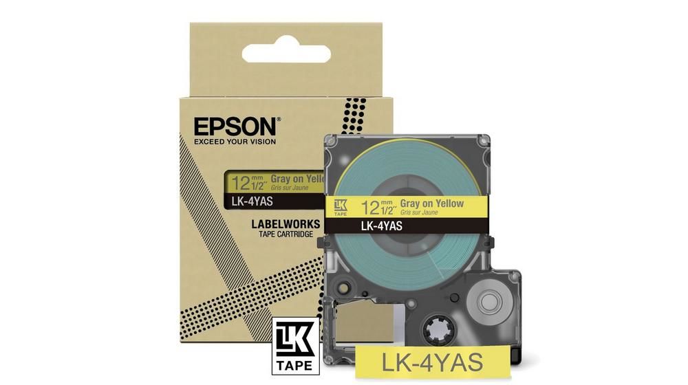 Epson Colour Tape – Yellow/Grey 12mm(8m) – LK-4YAS