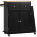 HOMCOM Îlot de cuisine avec plan de travail, étagère, range-bouteilles, porte-torchons, 2 tiroirs, placard, 2 portes, MDF, noir, hévéa