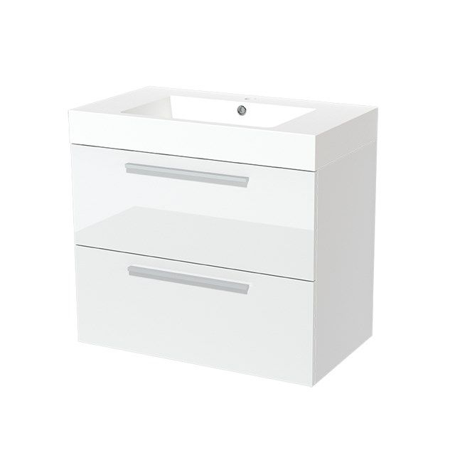 Maxaro Badkamermeubel 80cm Modulo Hoogglans Wit 2 Lades Vlak Wastafel Mineraalmarmer