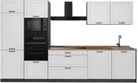 Vicco Complete keukeneenheid R-Line, Wit landelijk/Antraciet, 340 cm goudkleurig eiken werkblad