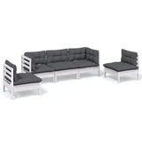 vidaXL 5-delige loungeset met kussens massief grenenhout wit