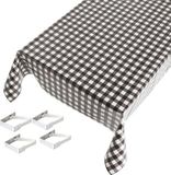 Merkloos / Sans marque Shoppartners Bv Buiten tafelkleed/tafelzeil zwarte ruiten 140 x 170 cm met 4 tafelkleedklemmen