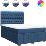 vidaXL Boxspring met matras stof blauw 140x200 cm