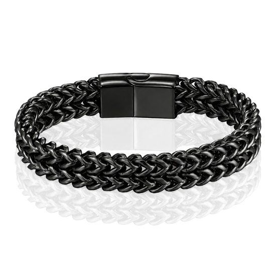 LGT JWLS Heren Armband - Dubbele Curb Chain van Edelstaal, Zwart-19cm