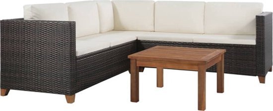 vidaXL Loungeset poly rattan bruin en wit 15-delig